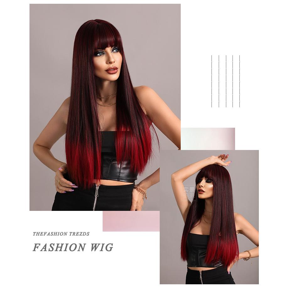 Black Ombre Red Long Straight Wig