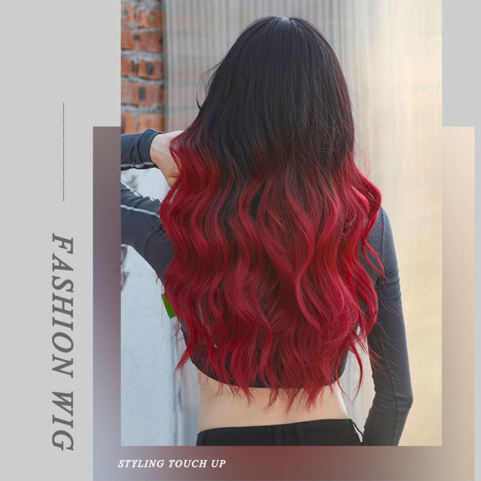 Ombre Black Red Long Curly Wig