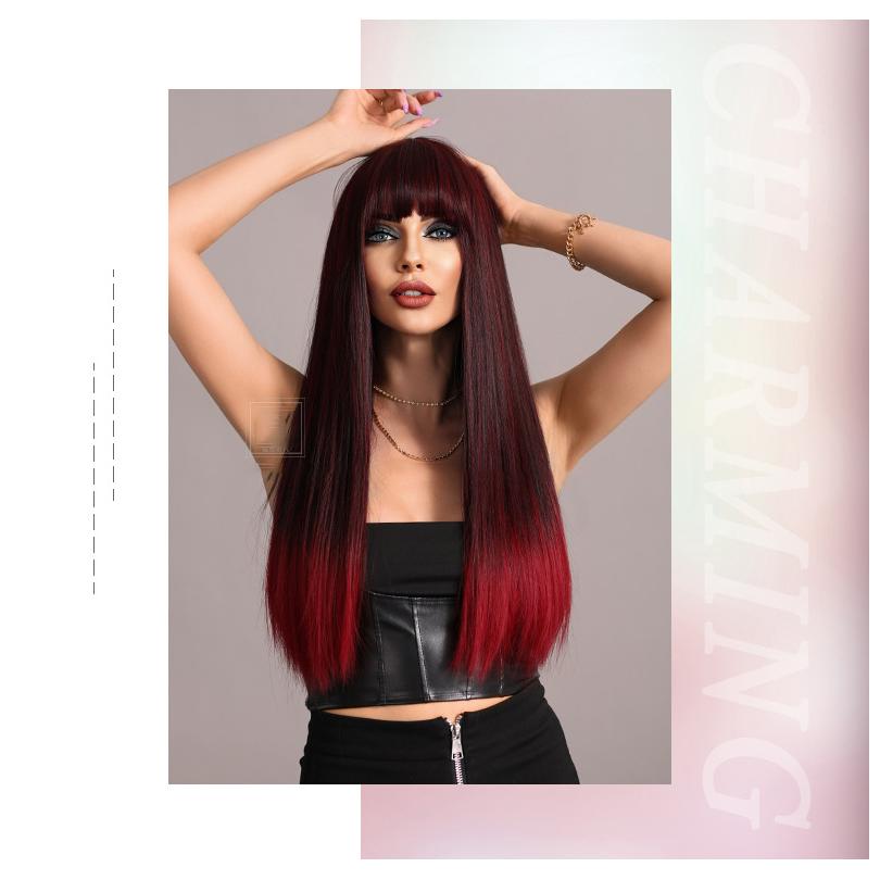 Black Ombre Red Long Straight Wig