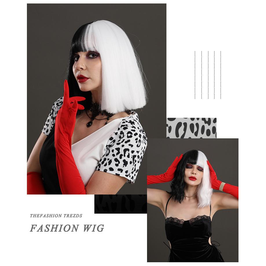 Halloween Cruella Black And White Wig