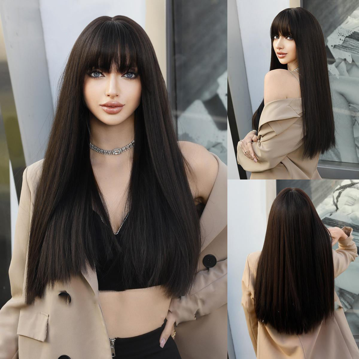 Simulation Long Straight Black Wig