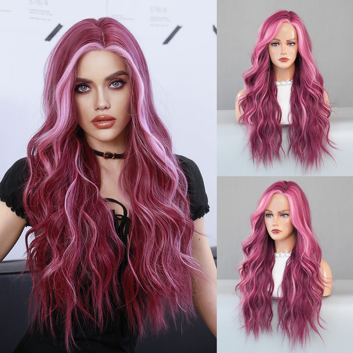 Lace Hand-woven Rose Pink Ombre Wig