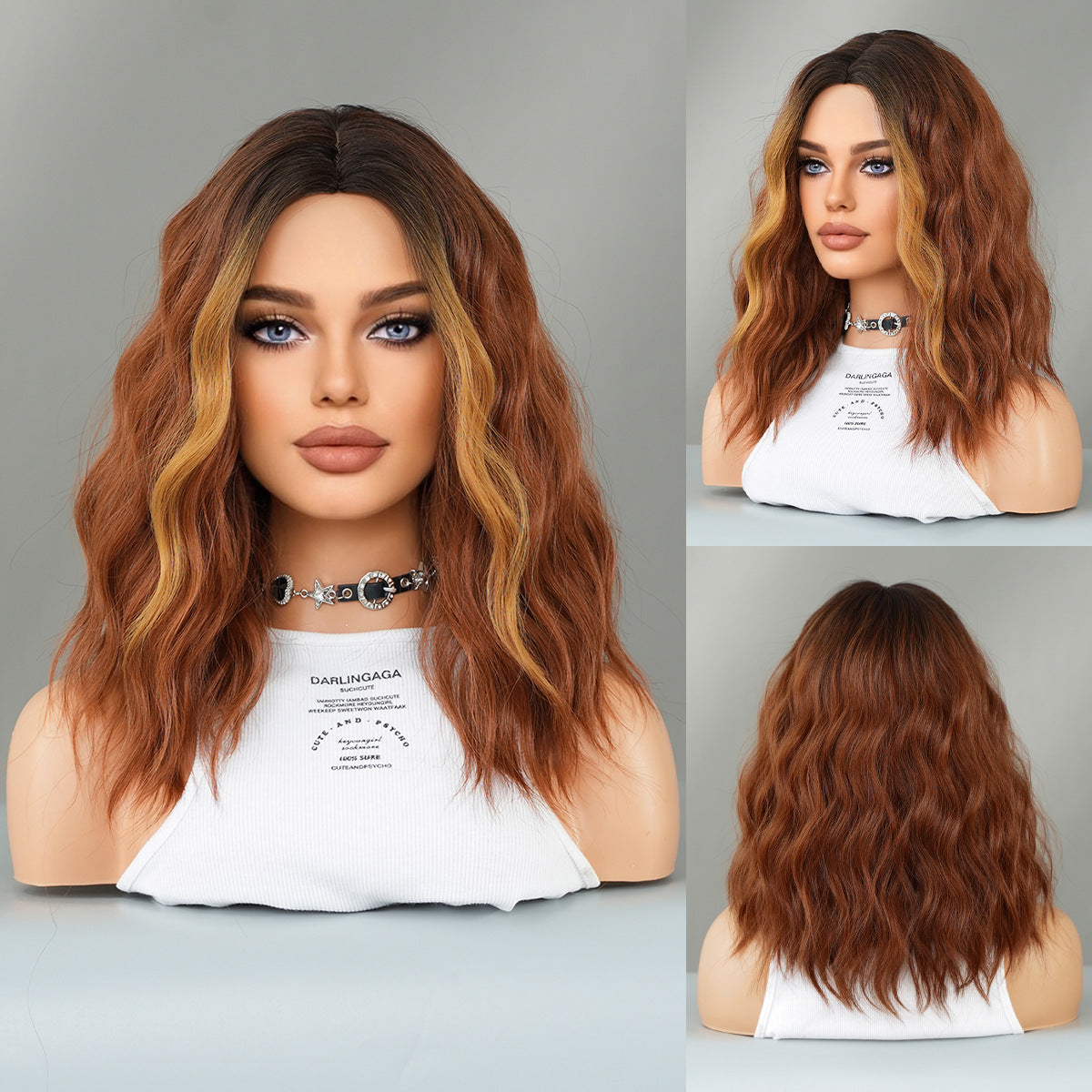 Black Highlights Golden Bob Wig