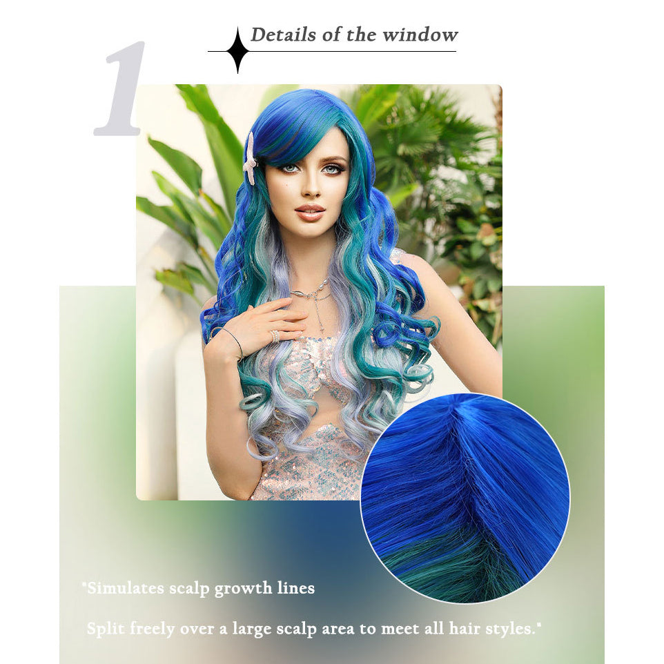 Blue Ombre Purple Mermaid Wave Wig