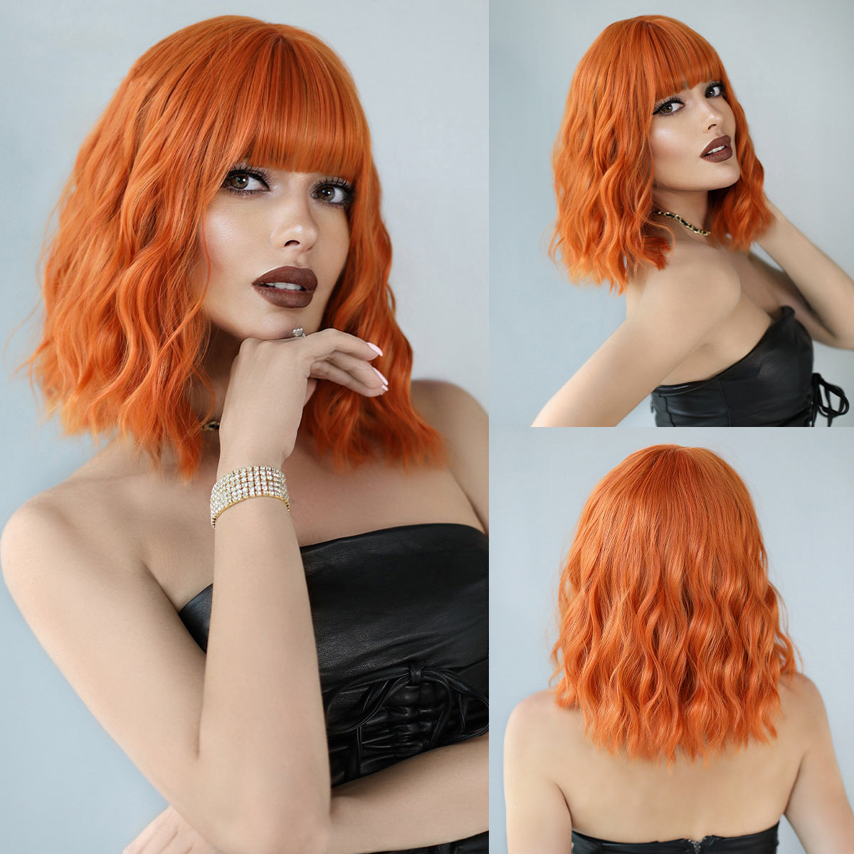 Orange Air Bangs Short Wave Wig