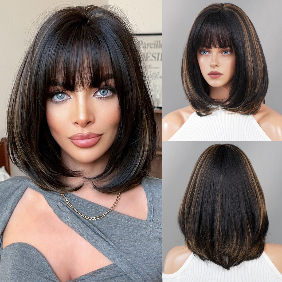 Black Bobo Short Straight Wig