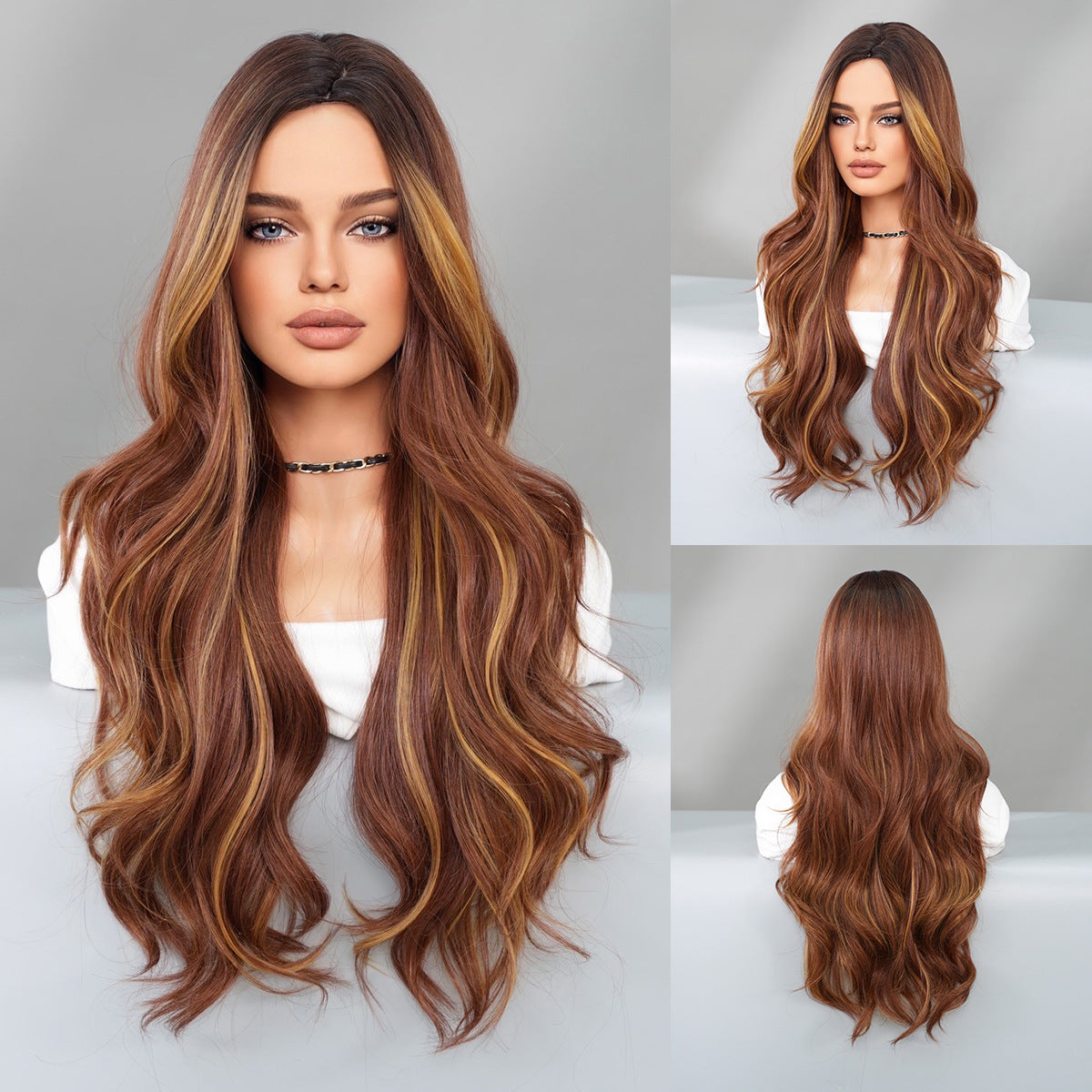 Amber Brown Long Wavy  Wig