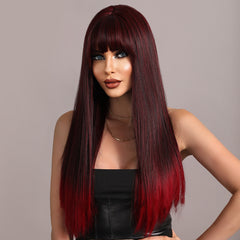 Black Ombre Red Long Straight Wig