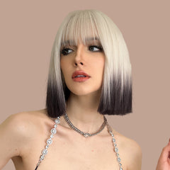 Off-White Ombre black Short Straight Wig