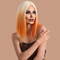 Lace Front Hand-Woven Orange Ombre Wig