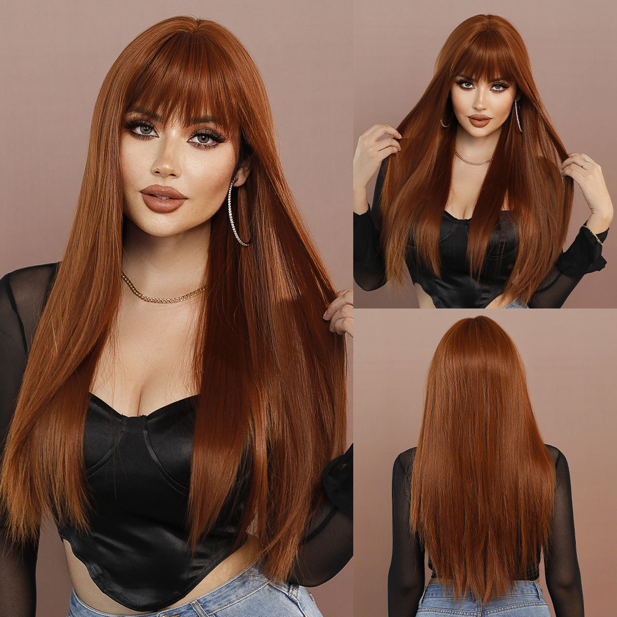 Caramel Brown Long Straight  Wig