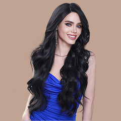 Lace Front Hand-Woven Black Wavy Wig