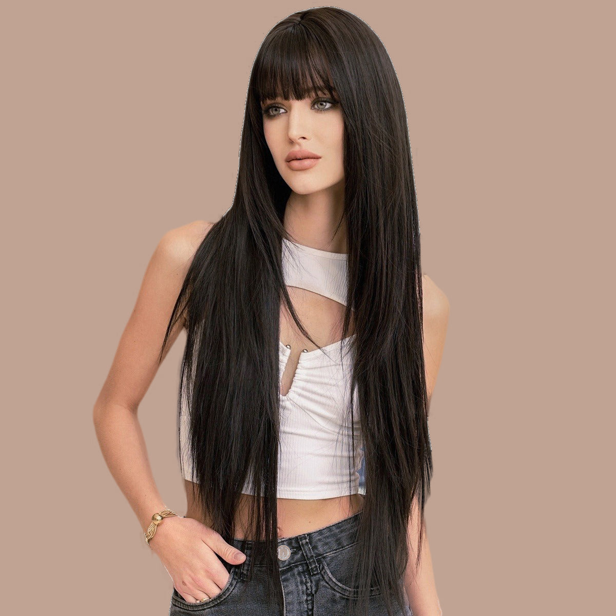 Extra Long Black Straight Wig