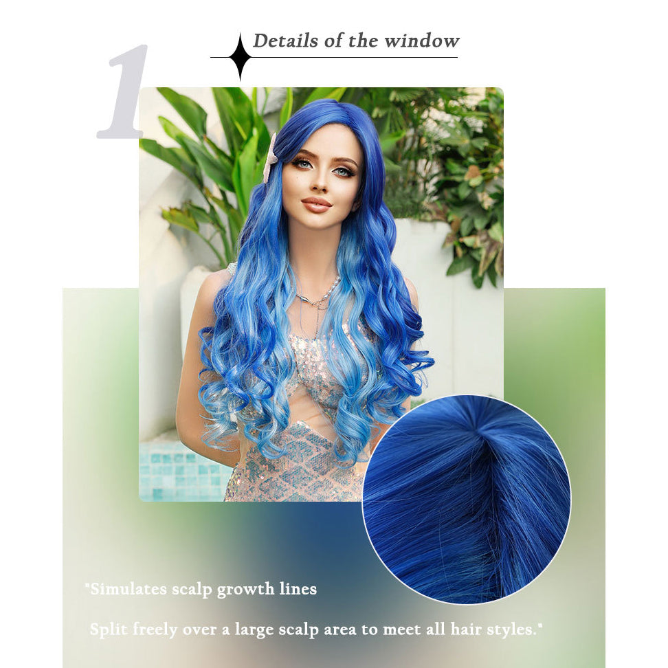 Halloween Ombre Ice Blue Roll Wig