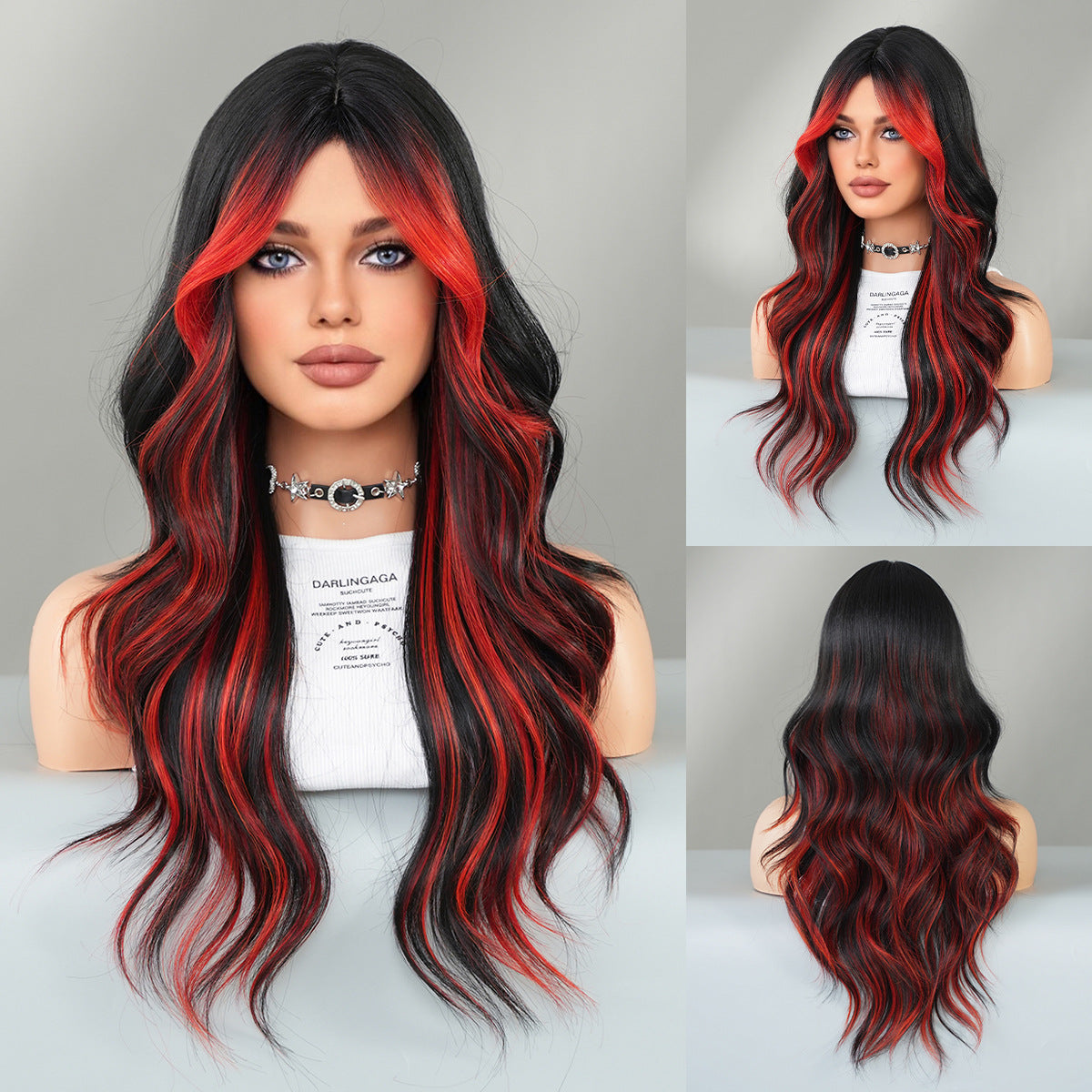 Brown Highlights Orange Long Wavy Wig