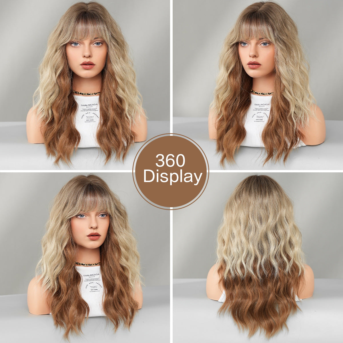 Fluffy Beige Brown Long Wavy Wig