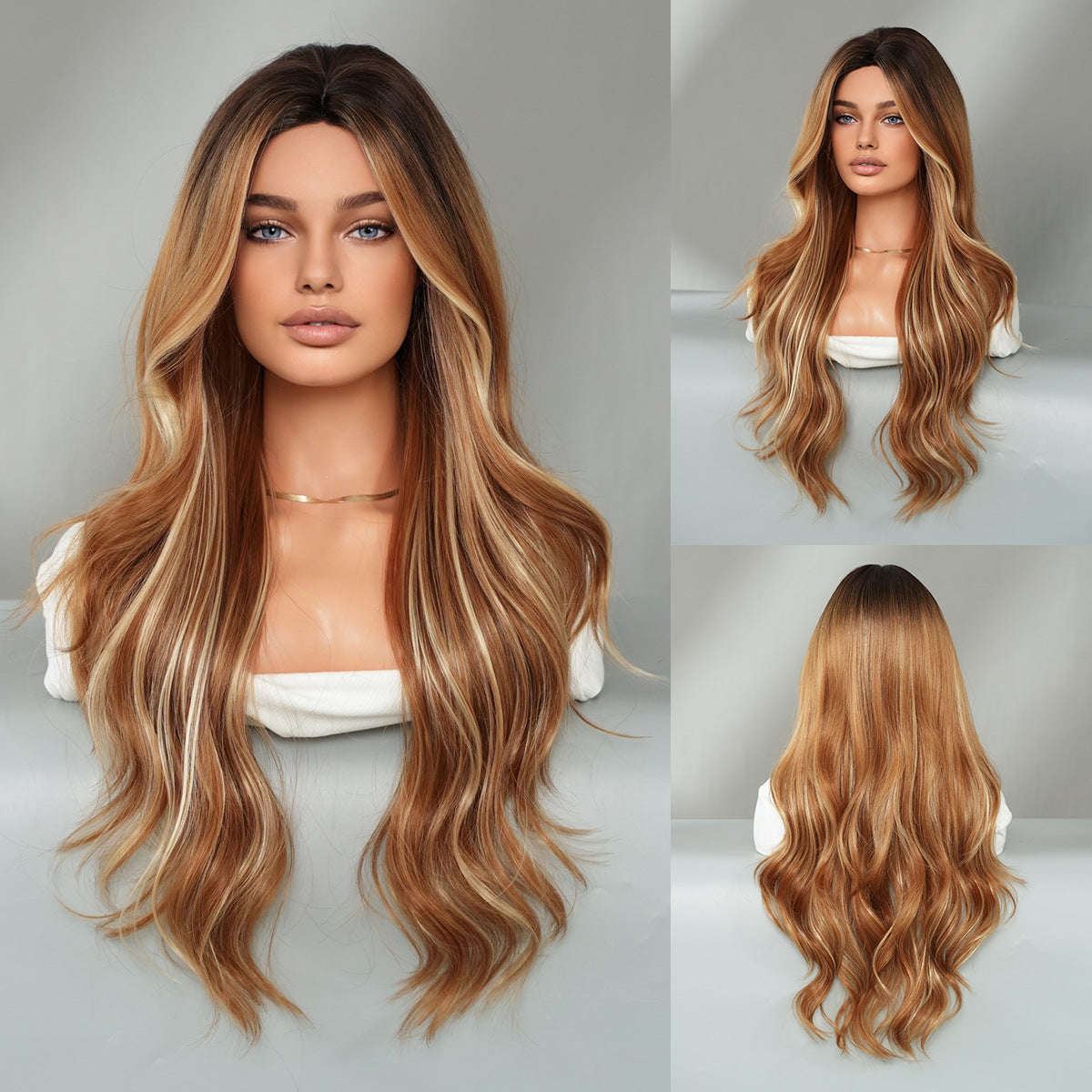 Amber Brown Long Wavy  Wig