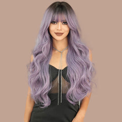 Gray Purple Long Wavy Wig