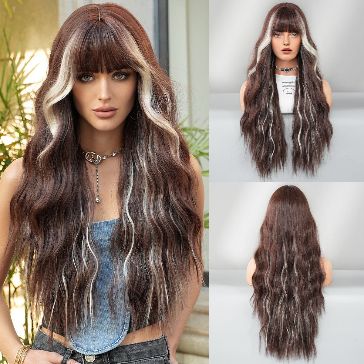 Skunk Stripes Long Wavy Wig