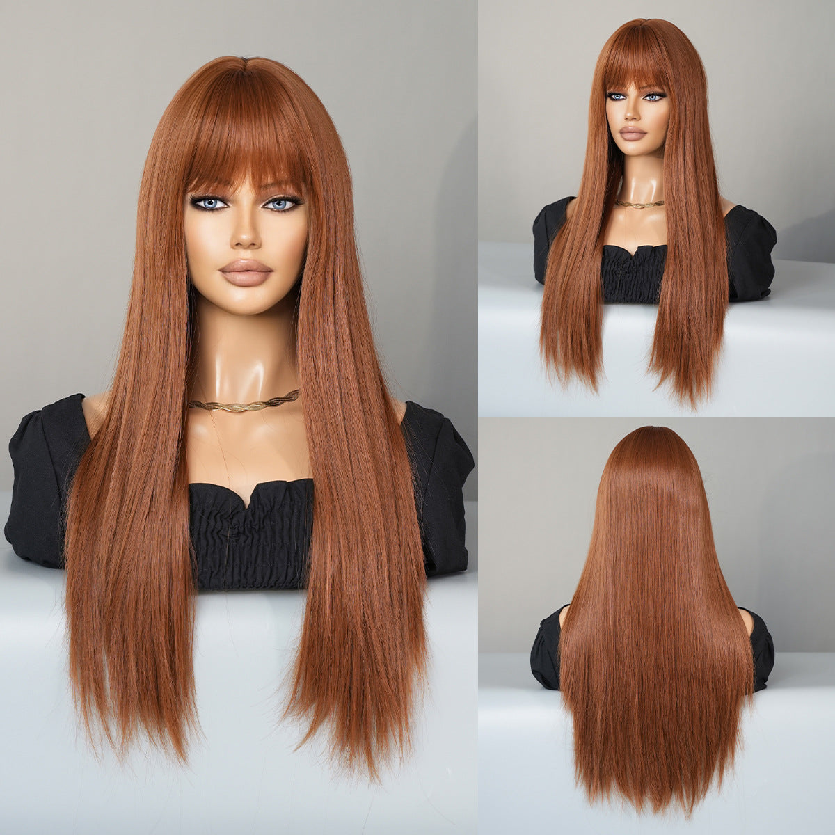 Caramel Brown Long Straight  Wig