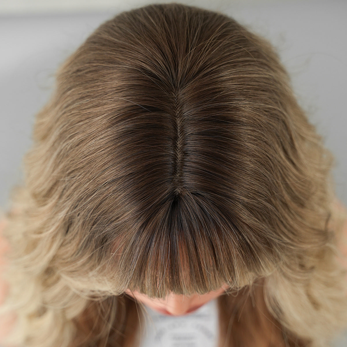 Fluffy Beige Brown Long Wavy Wig