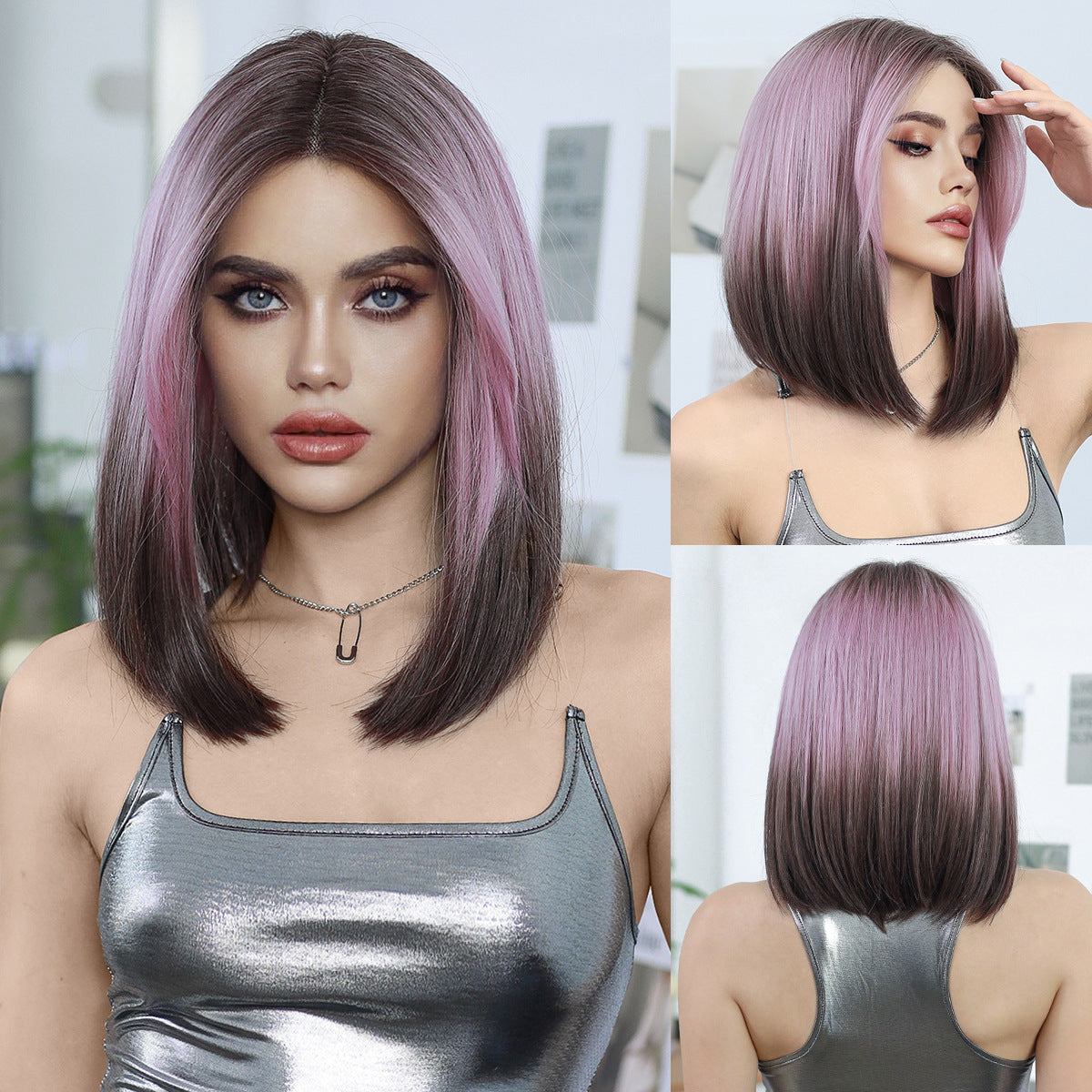 Pink Ombre Black Hand-Woven Lace Front Wig