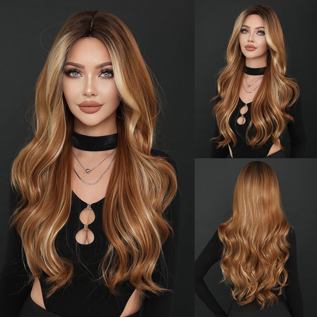 Amber Brown Long Wavy  Wig