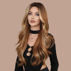 Amber Brown Long Wavy  Wig