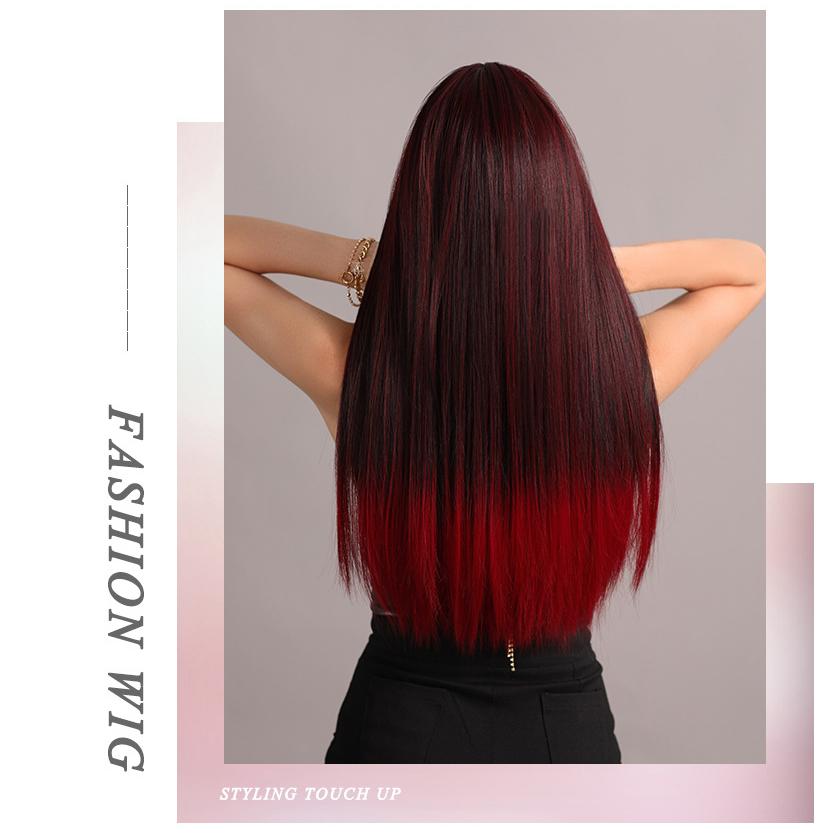 Black Ombre Red Long Straight Wig