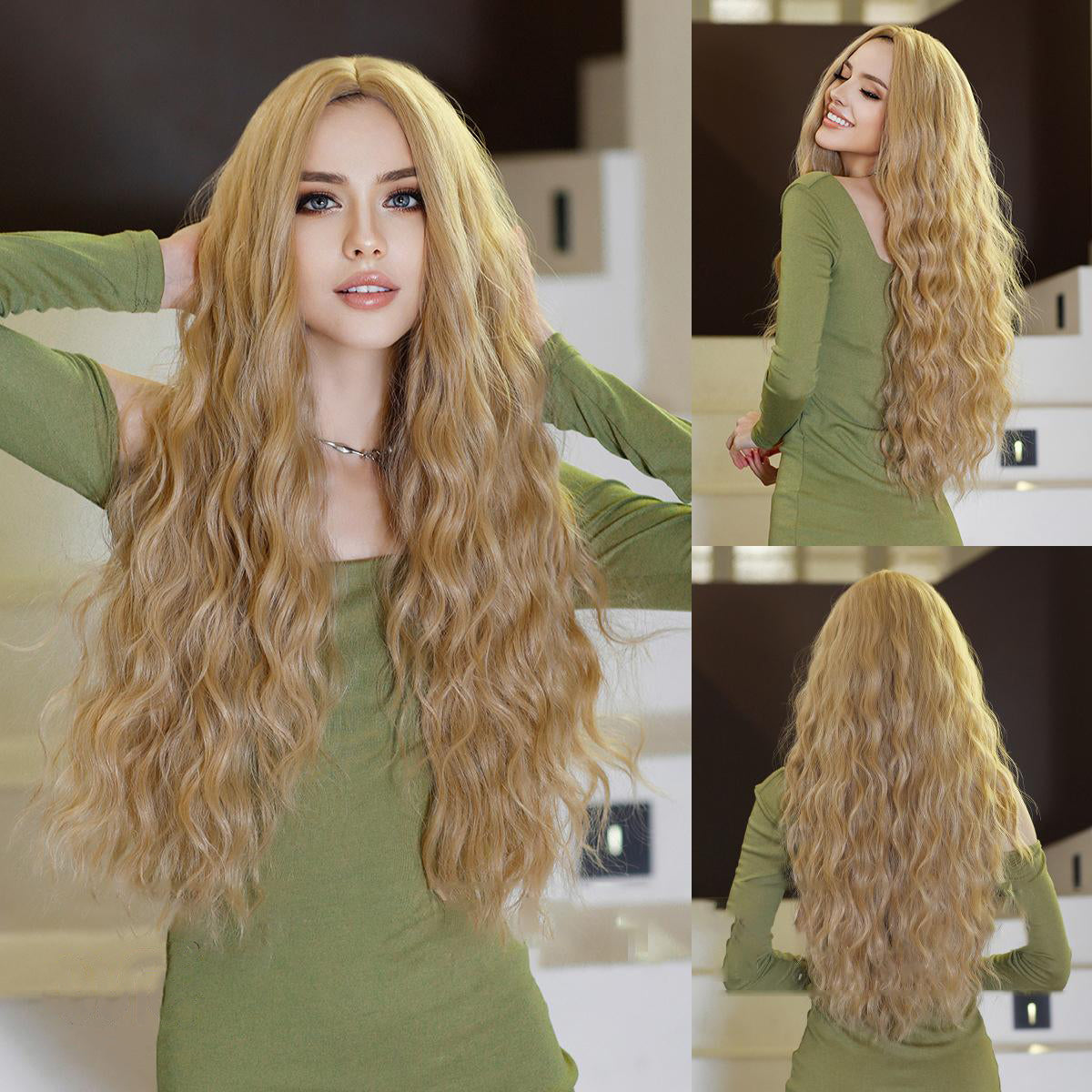 Water Ripple Wool Golden Wavy Wig