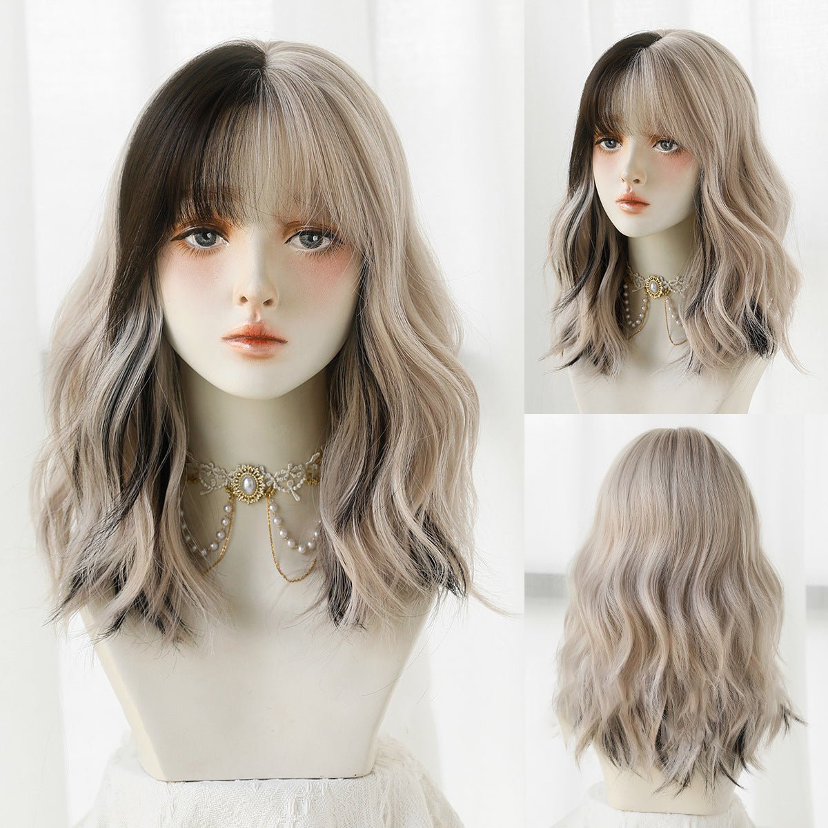 Black Ombre Gray Pink Curly Hair - SERENEWIG