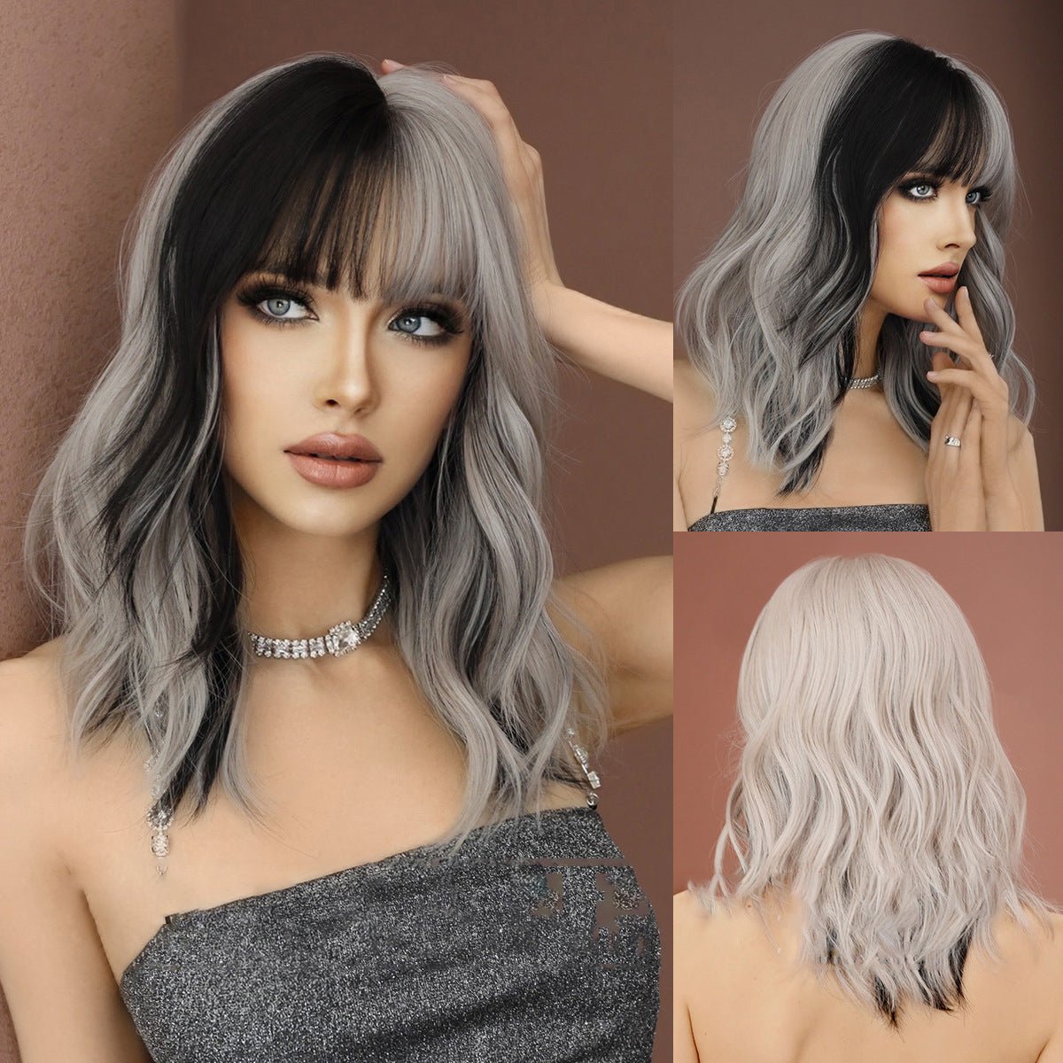 Black Ombre Gray Pink Curly Hair - SERENEWIG