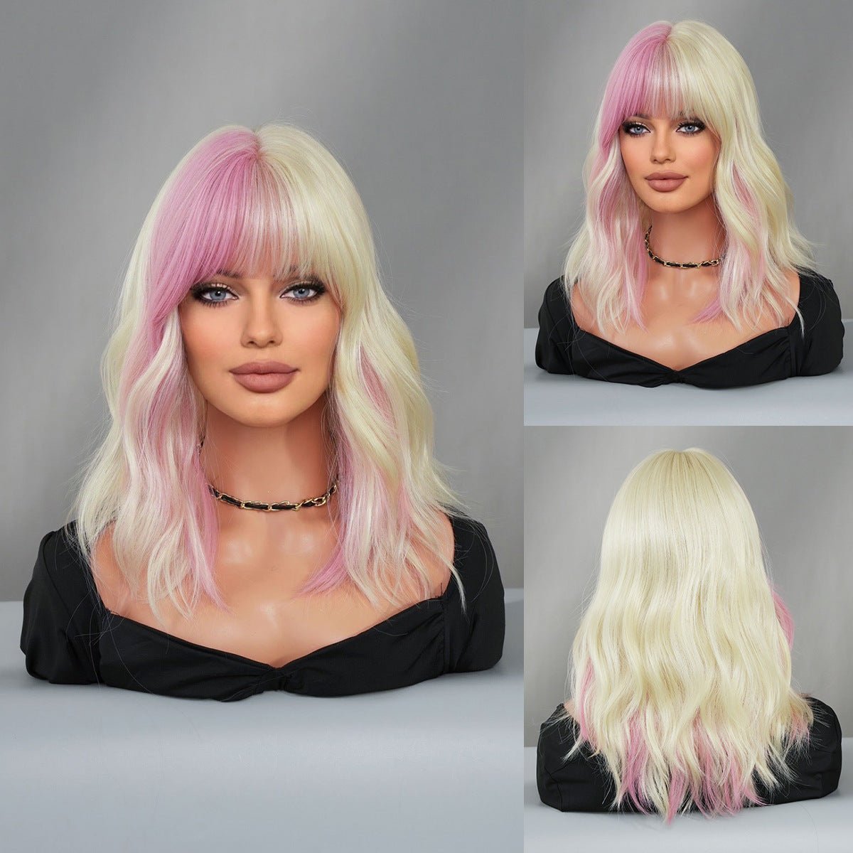 Black Ombre Gray Pink Curly Hair - SERENEWIG