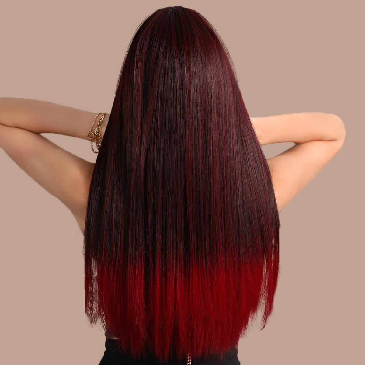 Black Ombre Red Long Straight Wig - SERENEWIG