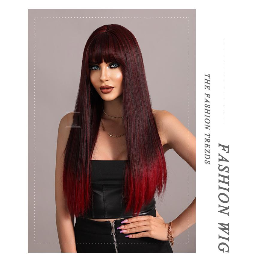 Black Ombre Red Long Straight Wig - SERENEWIG