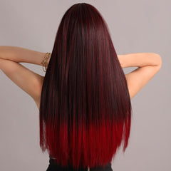 Black Ombre Red Long Straight Wig - SERENEWIG