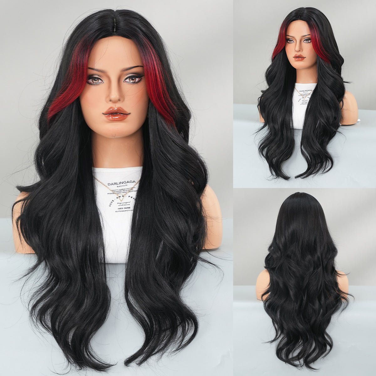 Black Red Highlights Wavy Wig - SERENEWIG