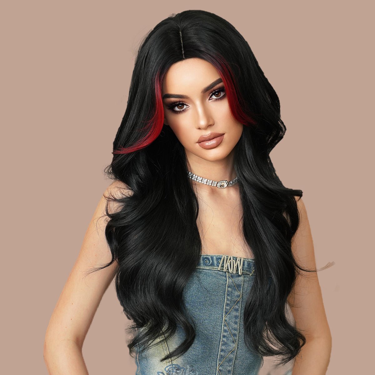 Black Red Highlights Wavy Wig - SERENEWIG