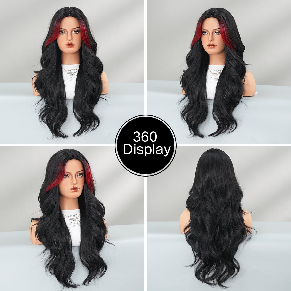 Black Red Highlights Wavy Wig - SERENEWIG