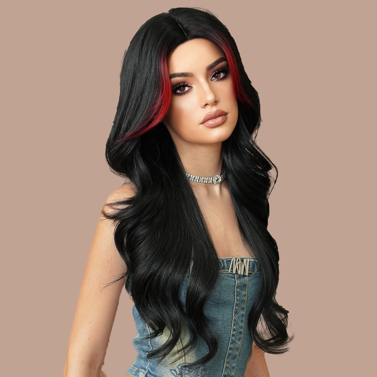 Black Red Highlights Wavy Wig - SERENEWIG