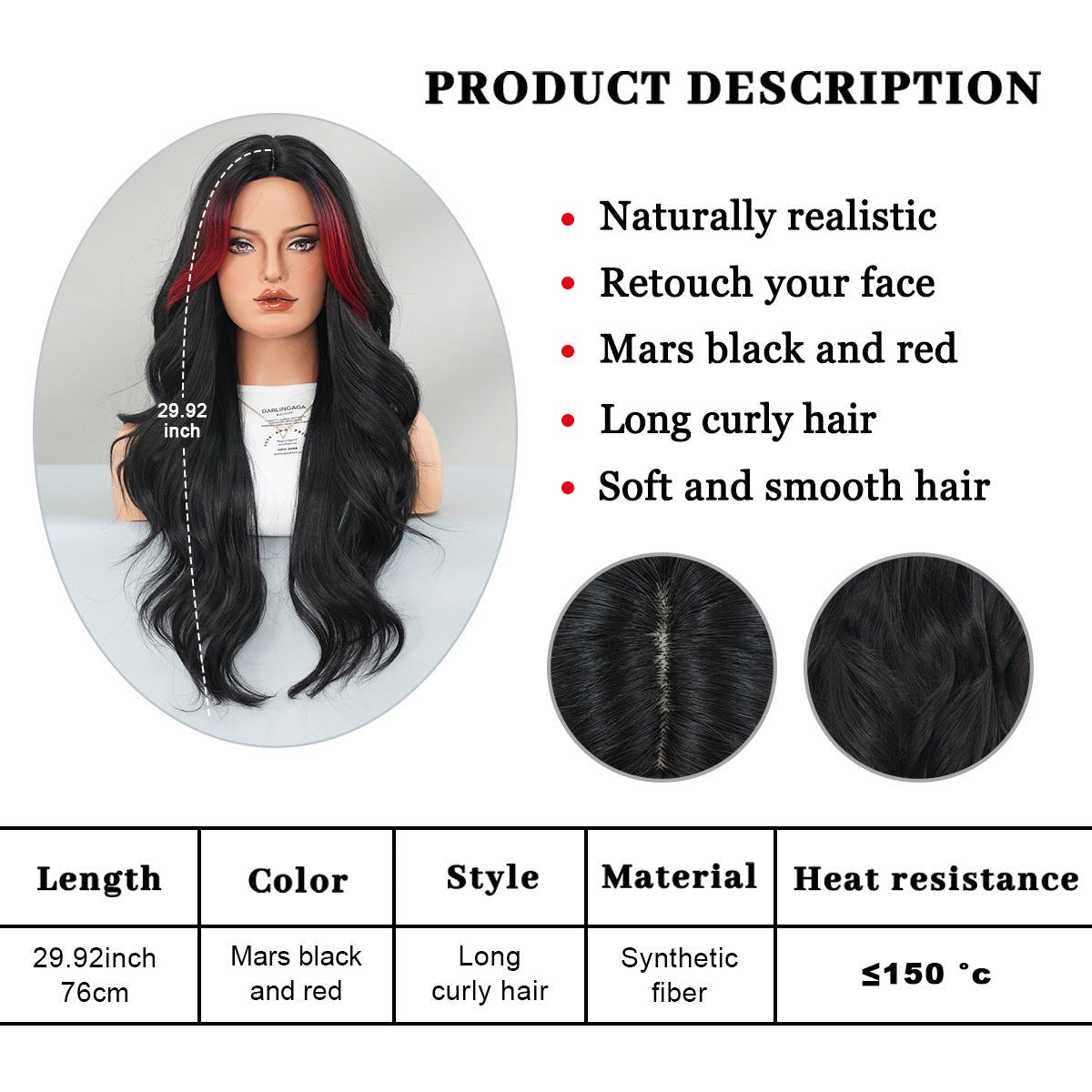 Black Red Highlights Wavy Wig - SERENEWIG