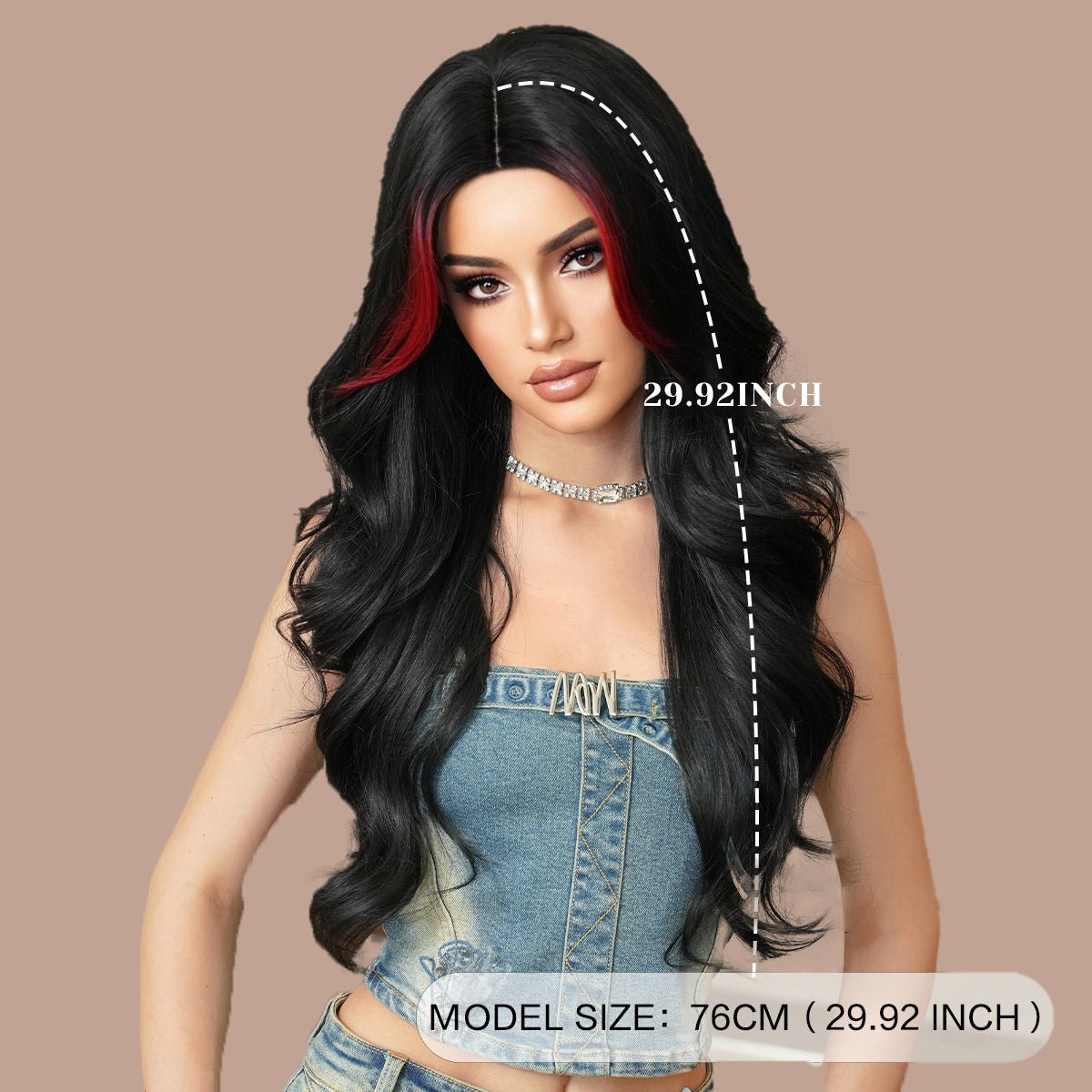 Black Red Highlights Wavy Wig - SERENEWIG