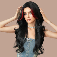 Black Red Highlights Wavy Wig - SERENEWIG