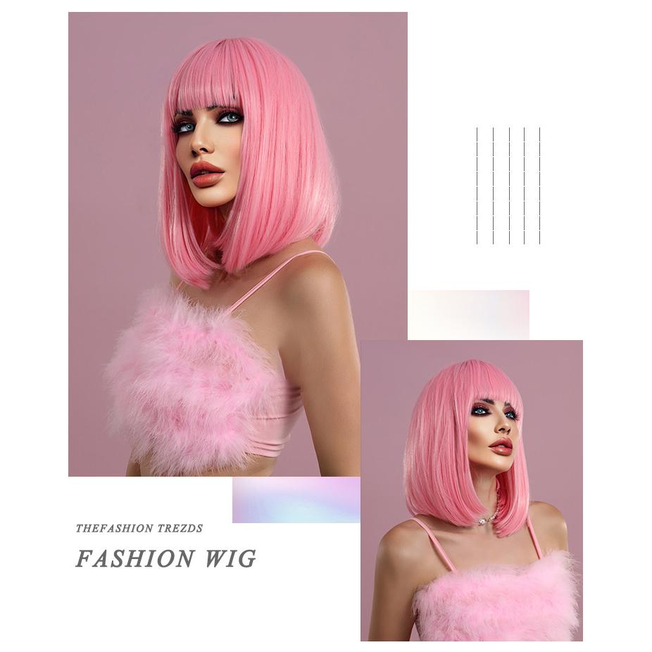 Bob Pink Short Straight Wig - SERENEWIG