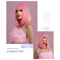 Bob Pink Short Straight Wig - SERENEWIG