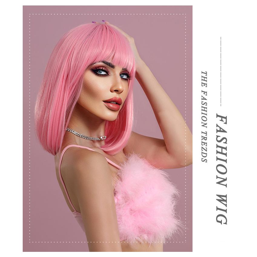 Bob Pink Short Straight Wig - SERENEWIG