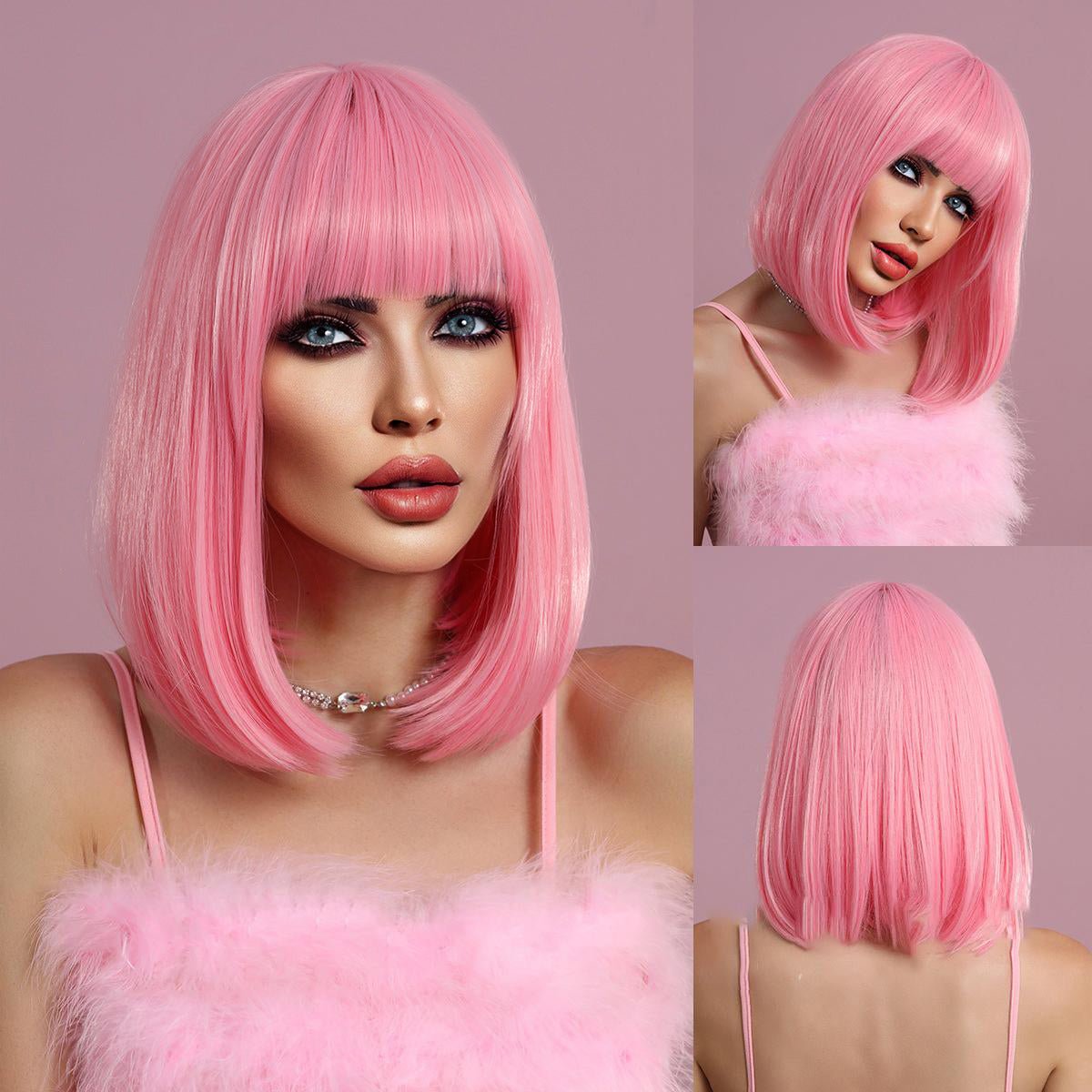 Bob Pink Short Straight Wig - SERENEWIG