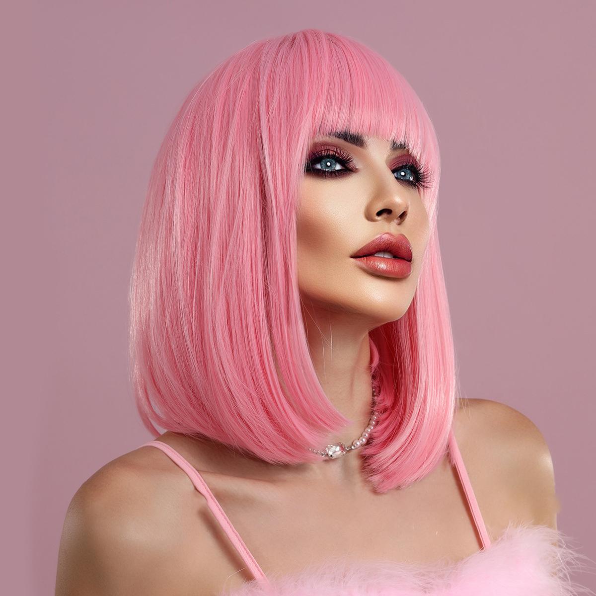 Bob Pink Short Straight Wig - SERENEWIG