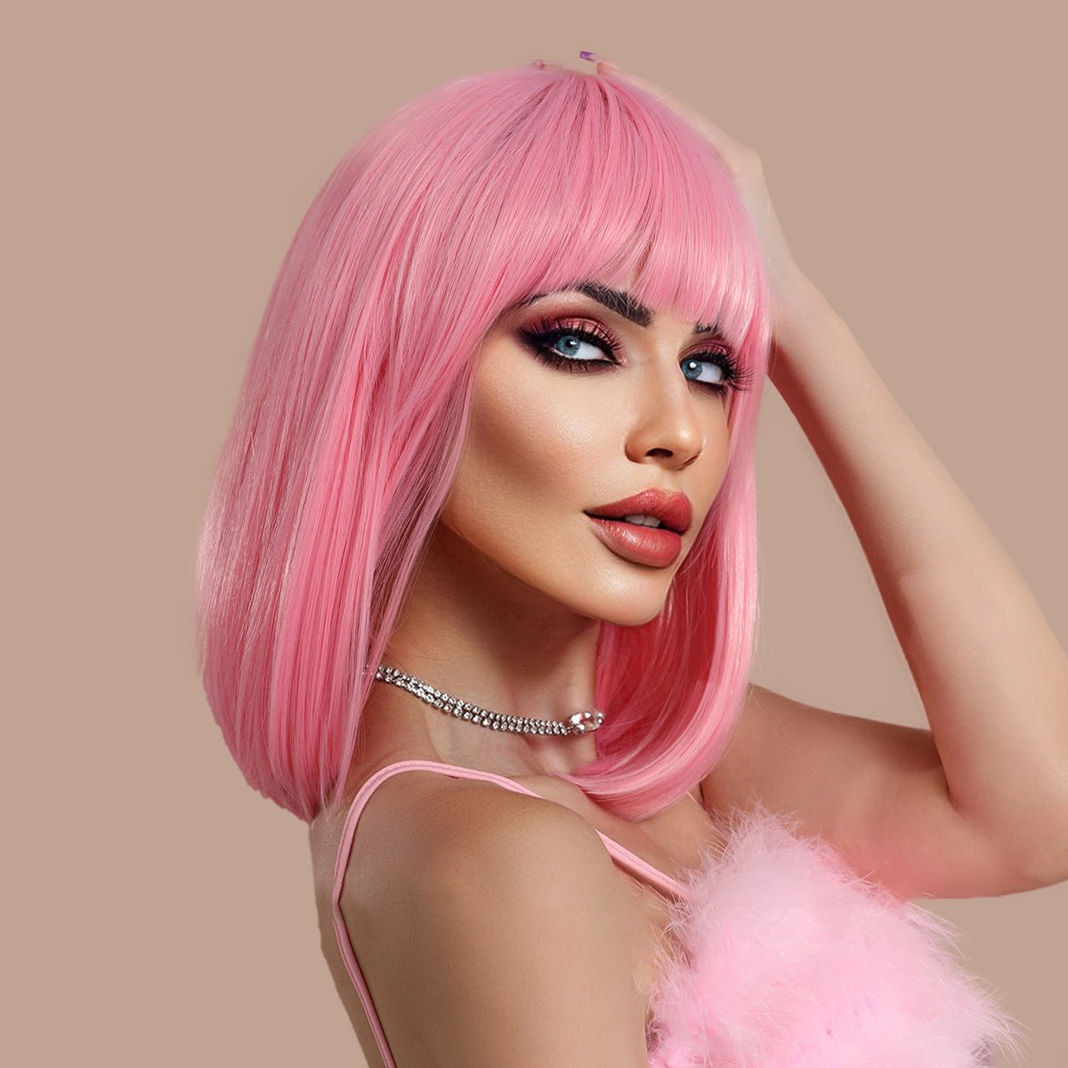 Bob Pink Short Straight Wig - SERENEWIG