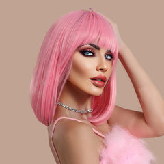 Bob Pink Short Straight Wig - SERENEWIG